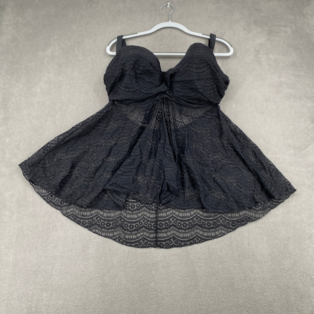 Smart & Sexy Swim Black Lace Swim Dress Top Underwire 40DDD SA623